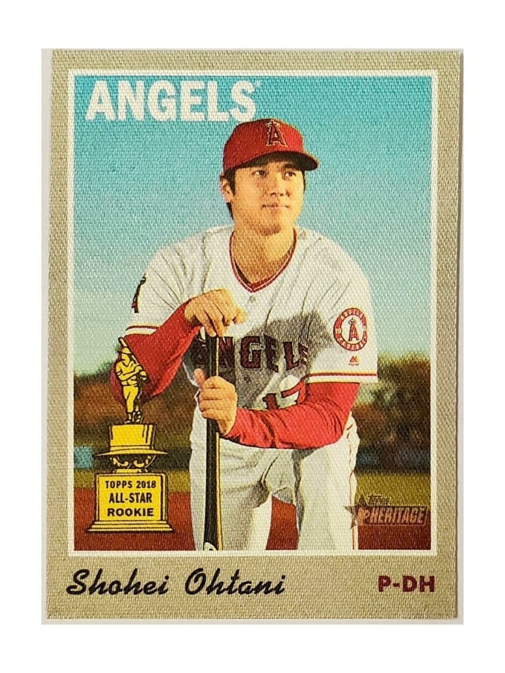 SHOHEI OHTANI ROOKIE TROPHY SP CLOTH STICKER 2019 TOPPS HERITAGE HIGH NUMBER #16